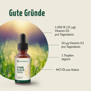 vom Achterhof Vitamin D3+K2 Tropfen 50ml LebensForm
