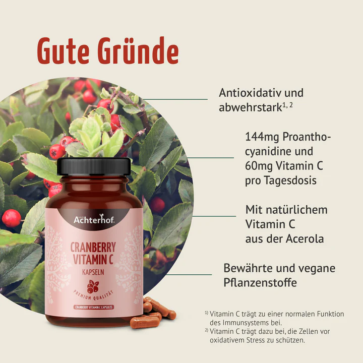 vom Achterhof Cranberry Vitamin C Kapseln 180 Kapseln – Bild 2